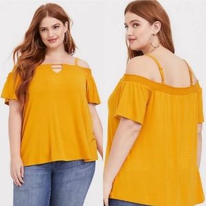Torrid Super Soft Yellow Cold Shoulder Top
